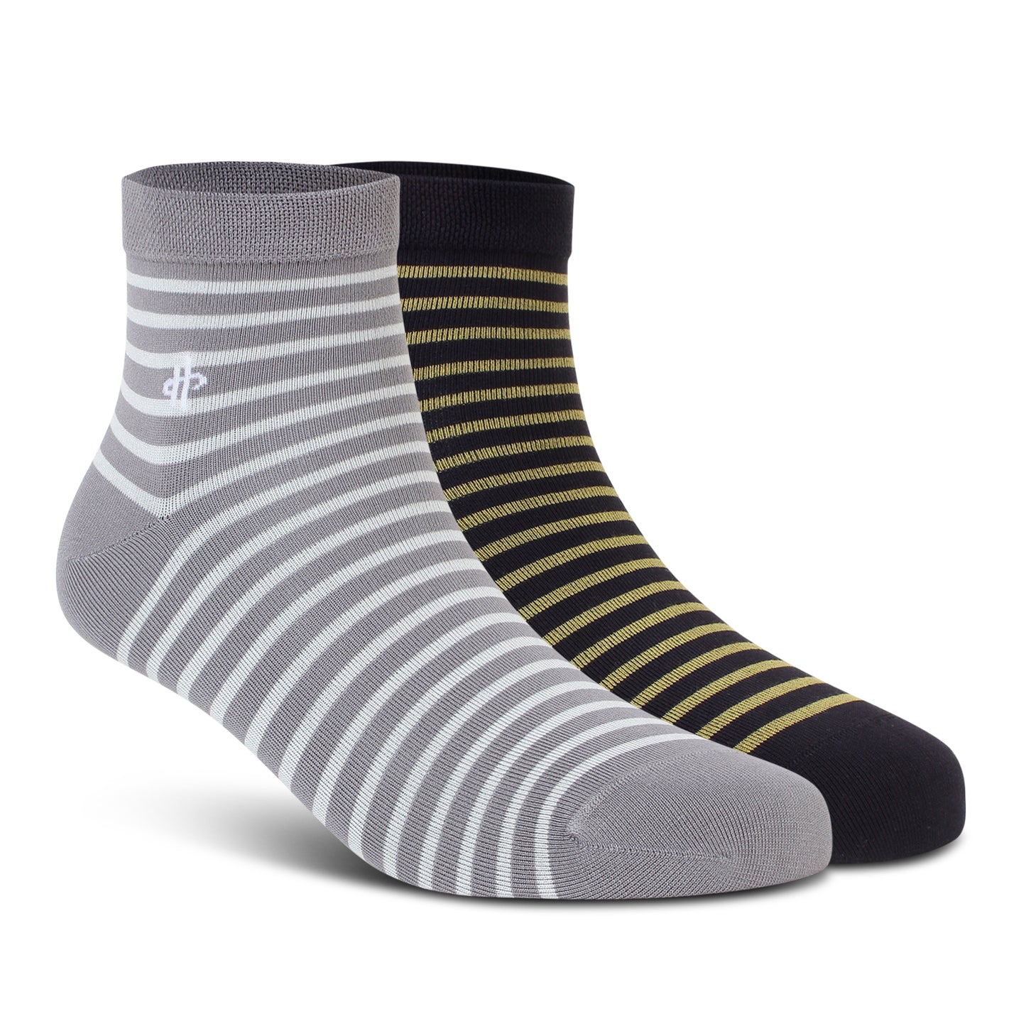 Gray and Golden Stripe Ankle Socks - 2 Pairs