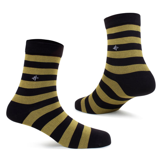 Black & Olive Striped Crew Socks