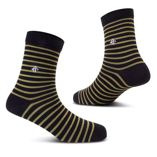 Navy & Gold Striped Crew Socks