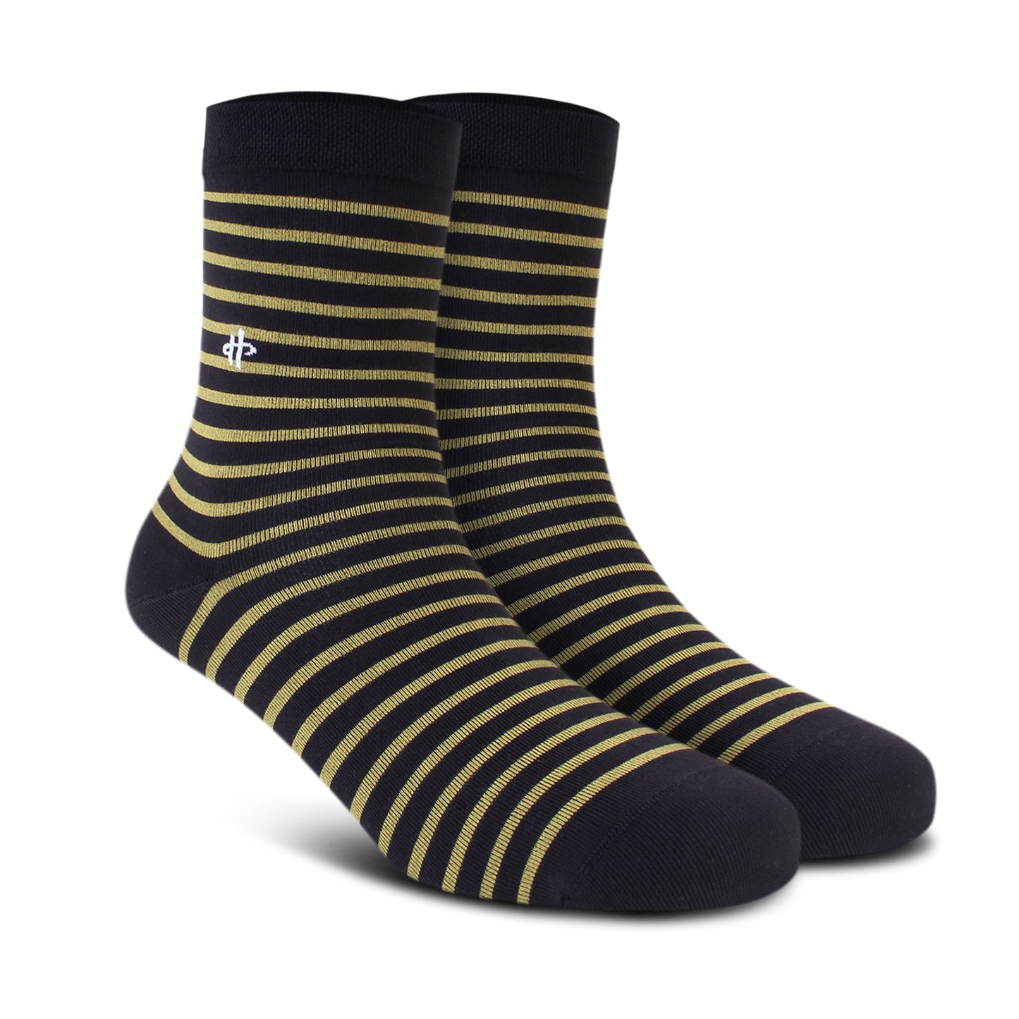 Navy & Gold Striped Crew Socks