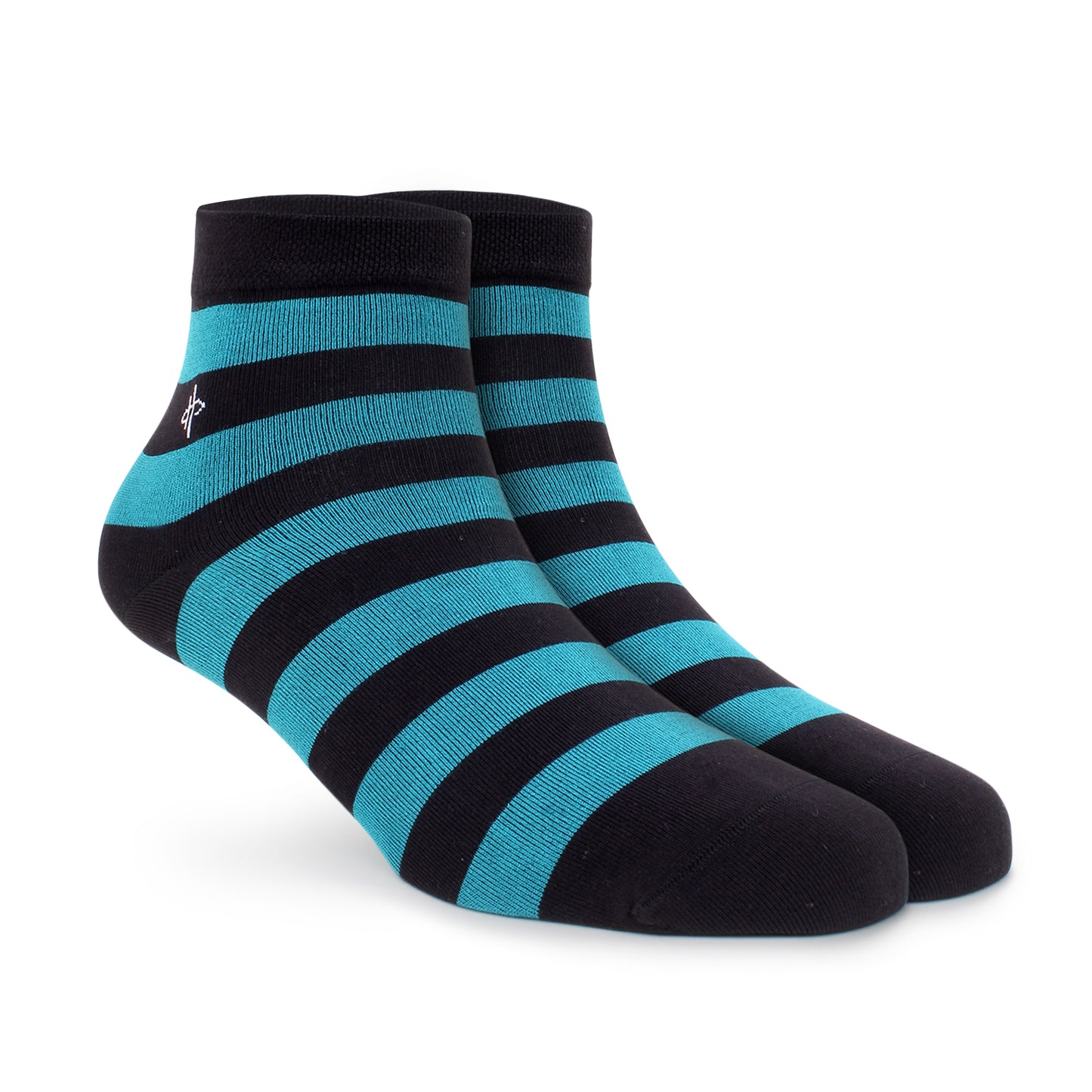 Striped Ankle-Length Socks – Black & Teal