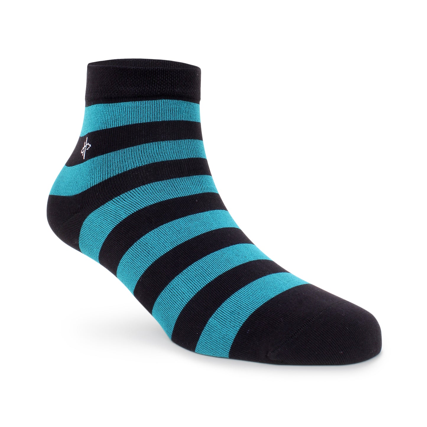 Striped Ankle-Length Socks – Black & Teal