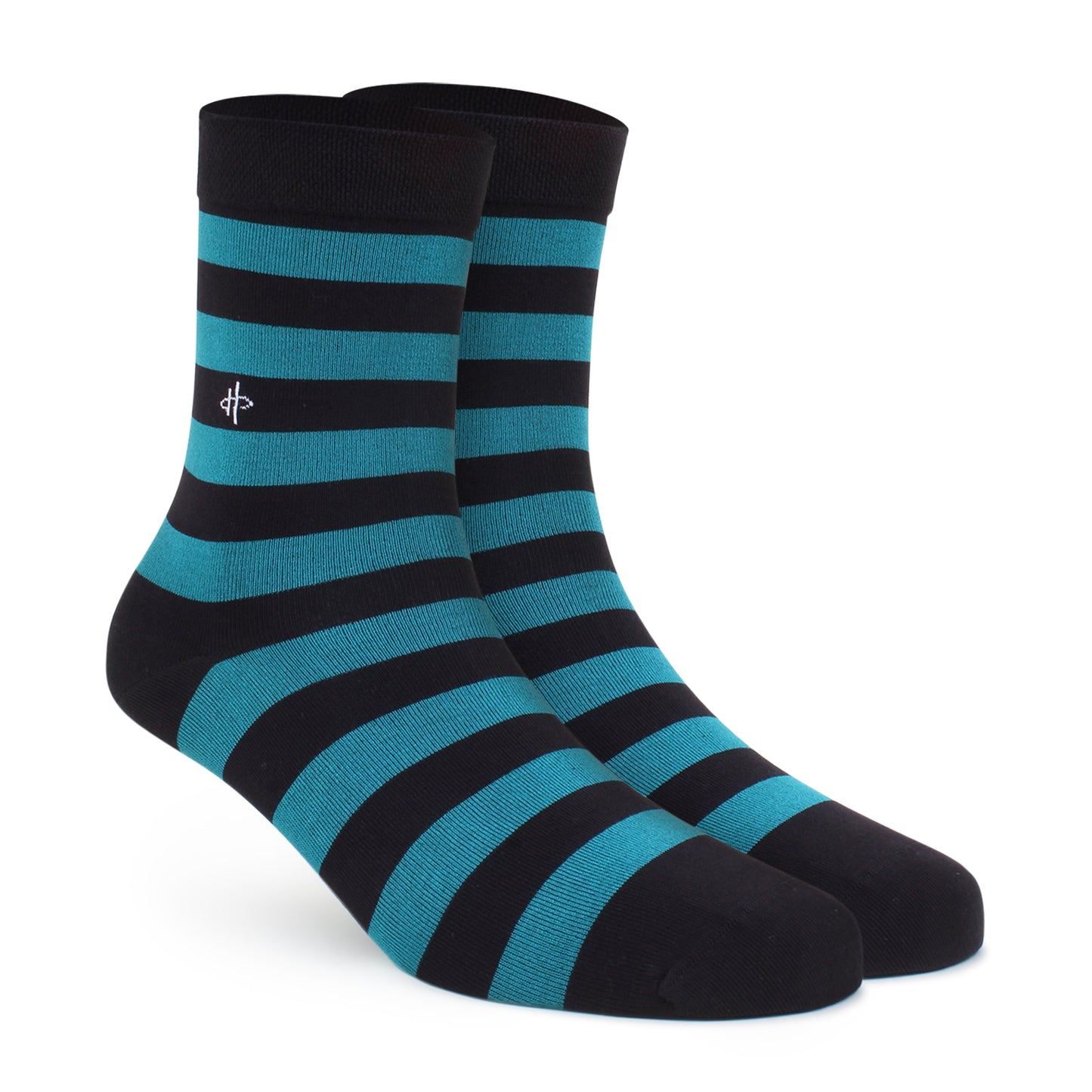 Striped Ankle-Length Socks – Black & Teal