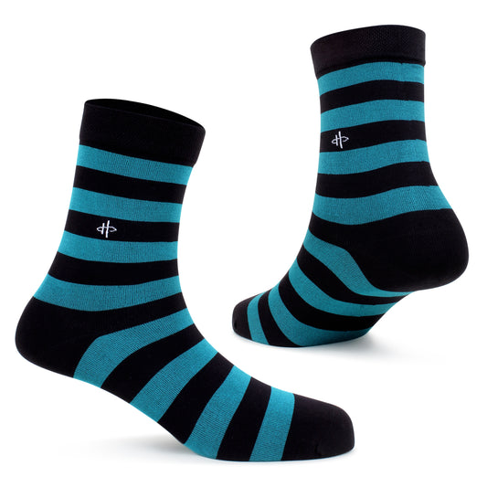 Striped Ankle-Length Socks – Black & Teal