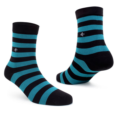 Striped Ankle-Length Socks – Black & Teal