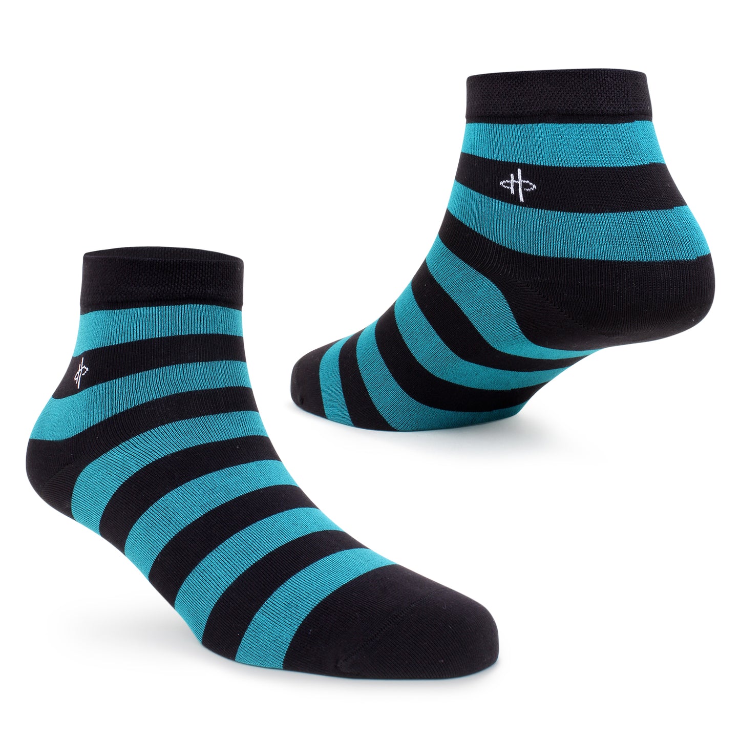 Striped Ankle-Length Socks – Black & Teal