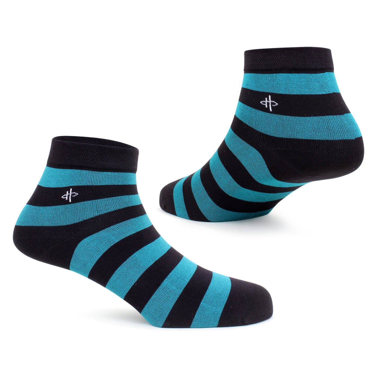 Striped Ankle-Length Socks – Black & Teal