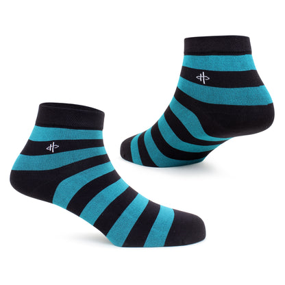 Striped Ankle-Length Socks – Black & Teal