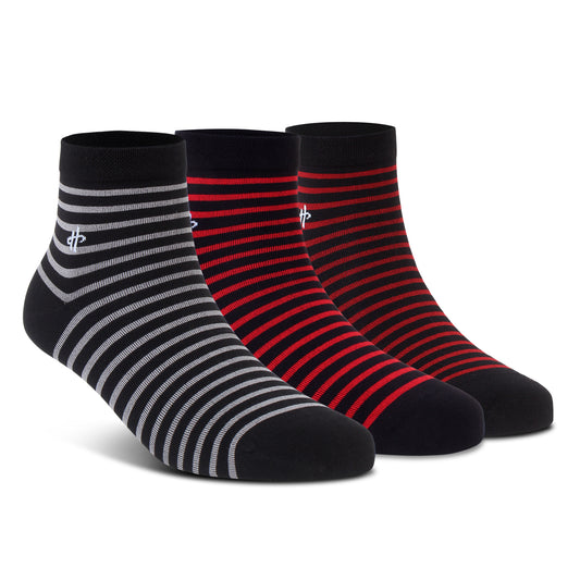 Stripe Trio Ankle Socks: Black, Maroon & Dark Maroon 3-Pack