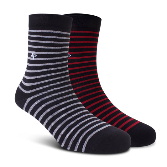Black & Dark Maroon Stripe Crew Socks - 2 Pairs