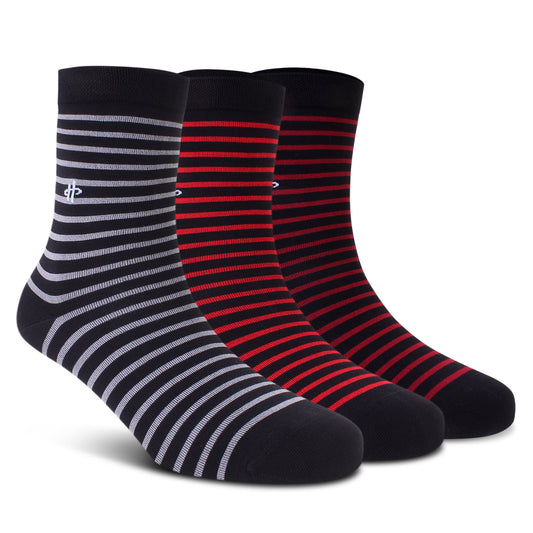 Stripe Trio Crew Socks: Black, Maroon  & Dark Maroon 3-Pack
