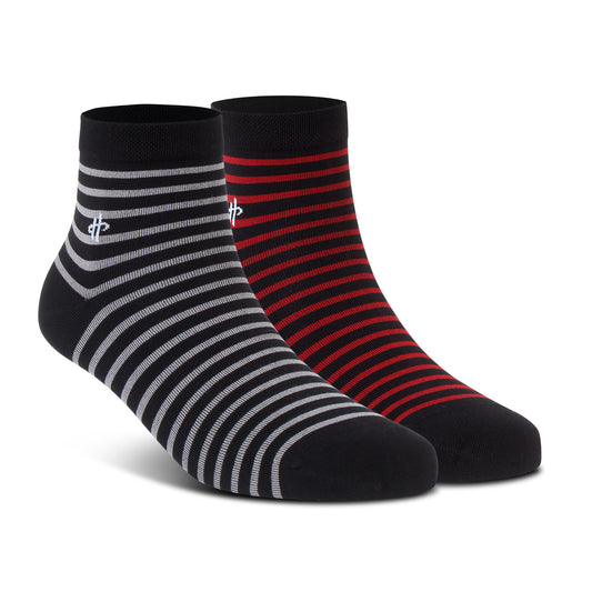 Black & Maroon Stripe Ankle Socks - 2 Pairs