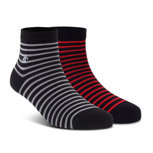 Black & Maroon Stripe Ankle Socks - 2 Pairs