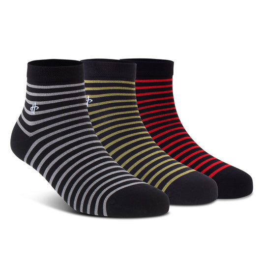 Stripe Trio Ankle Socks: Black, Golden & Maroon 3-Pack