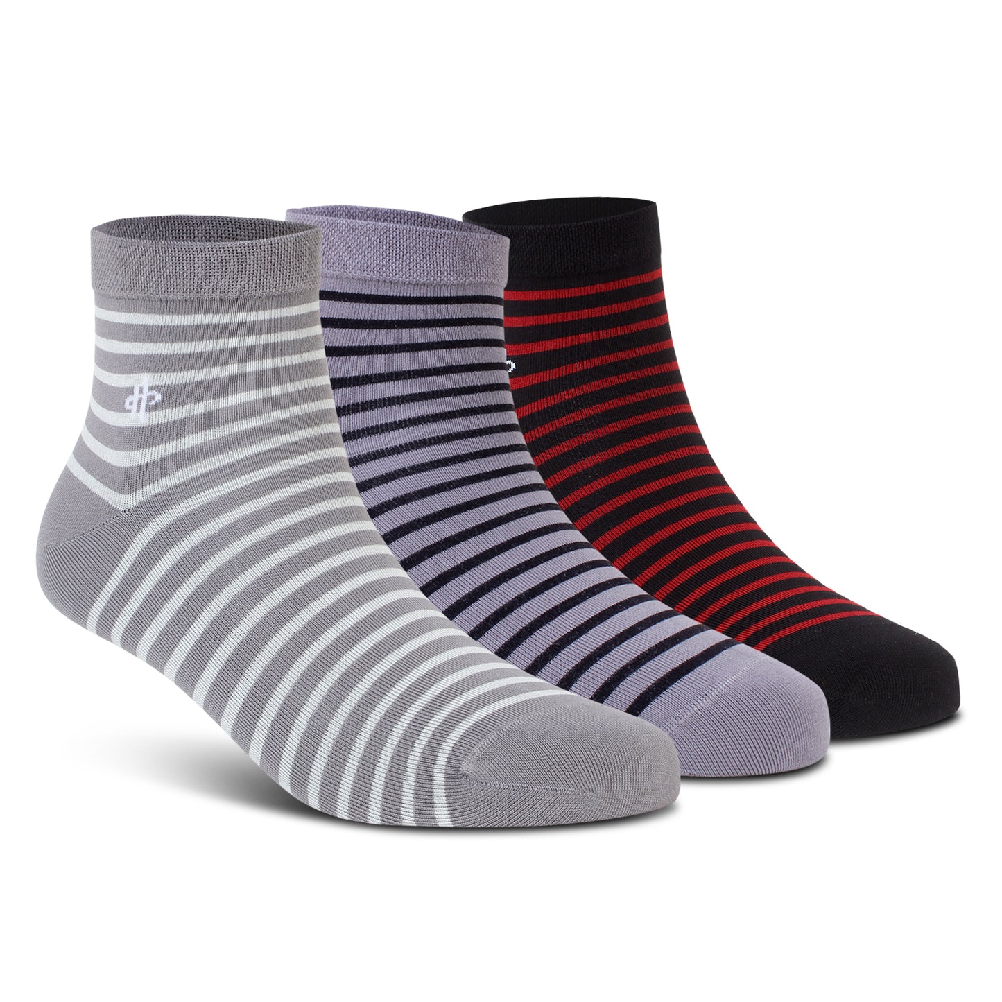 Comfortable Men's Striped Ankle Socks - Gray, White & Maroon, 3-Pack