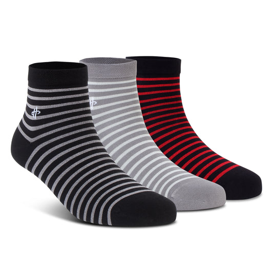 Stripe Trio Crew Socks: Black, Gray & Maroon 3-Pack