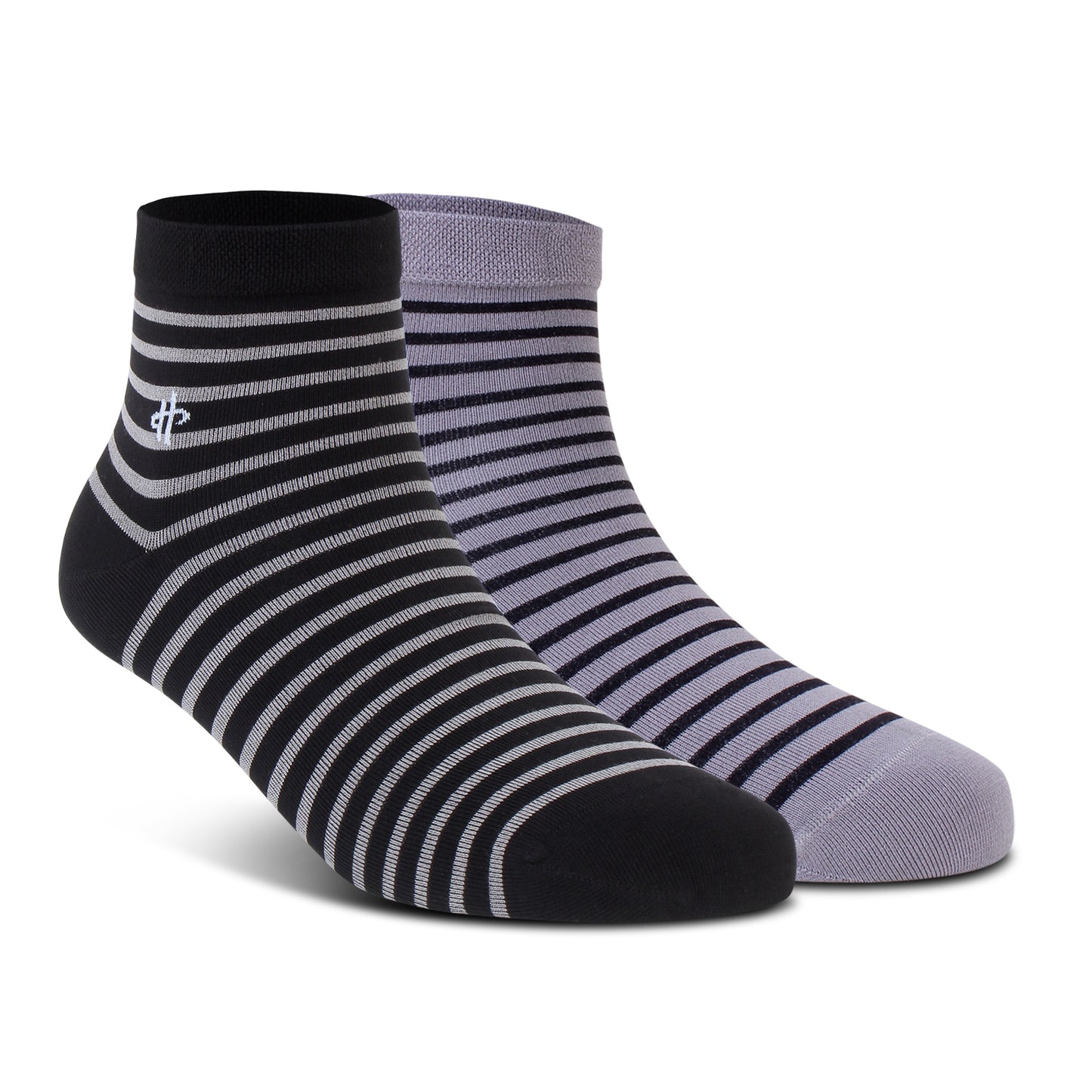 Dark Gray & Dark Gray Stripe Ankle Socks - 2 Pairs