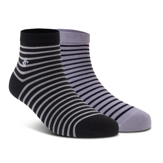 Dark Gray & Dark Gray Stripe Ankle Socks - 2 Pairs