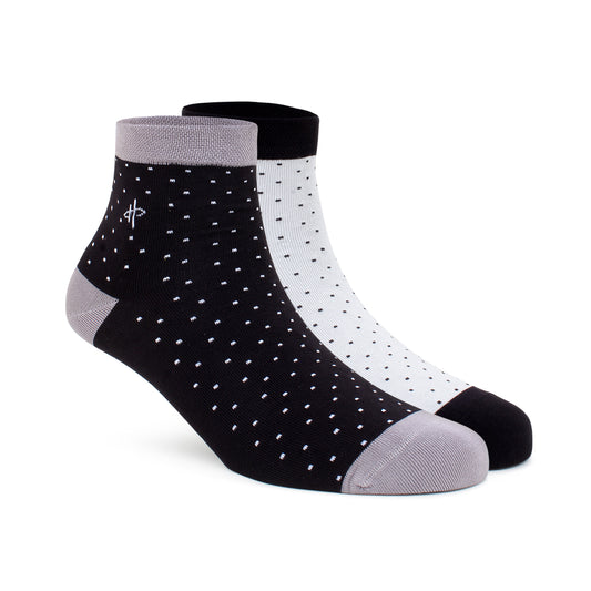Black & White Dots Ankle Socks - 2 Pairs