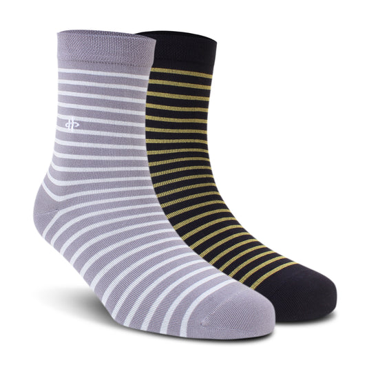 Light Gray & Golden Stripe Crew Socks - 2 Pairs