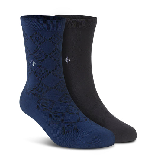 Blue & Black Pattern Crew Socks - 2 Pairs