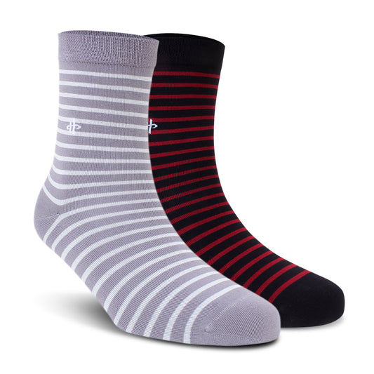 Gray and Maroon Stripe Crew Socks - 2 Pairs