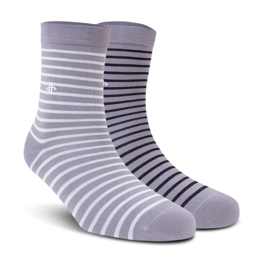 Comfortable Everyday Striped Socks - Gray & White
