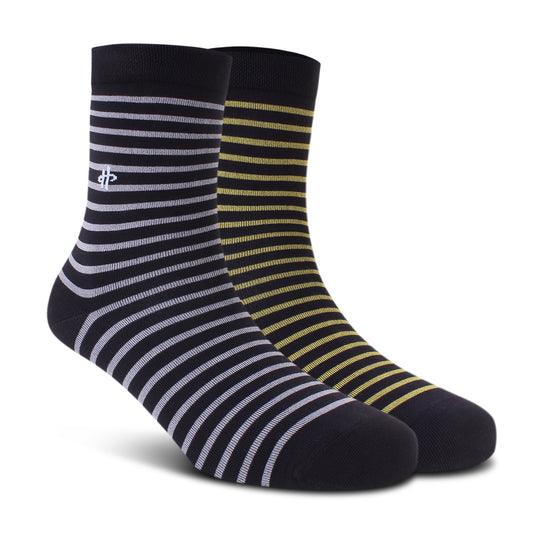Stylish Black Gold Crew Length Socks - 2 Combo