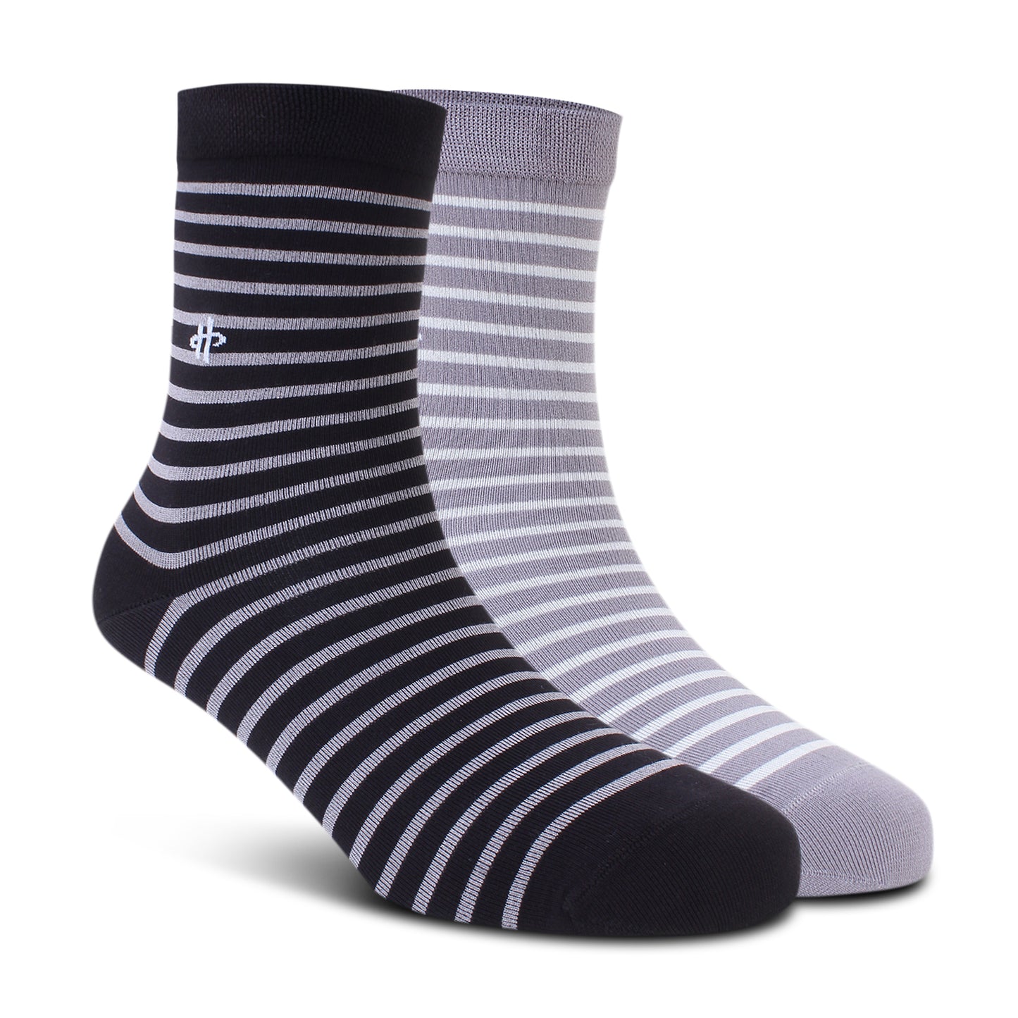 Black and Grey Casual Stripe Crew Socks - 2 Pairs