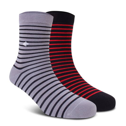 Classical Stripe Crew Socks - Gray & Maroon