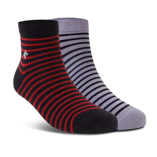 Classical Gray and Maroon Ankle Stripe - 2 Pairs
