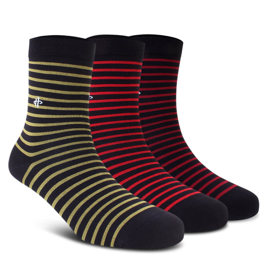 Classic Trio Stripe Crew Socks: Golden, Maroon & Dark Maroon 3-Pack