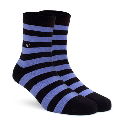 Men's Black & Blue Striped Crew Socks