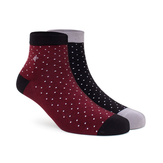 Maroon & Black Pattern Ankle Socks - 2 Pairs