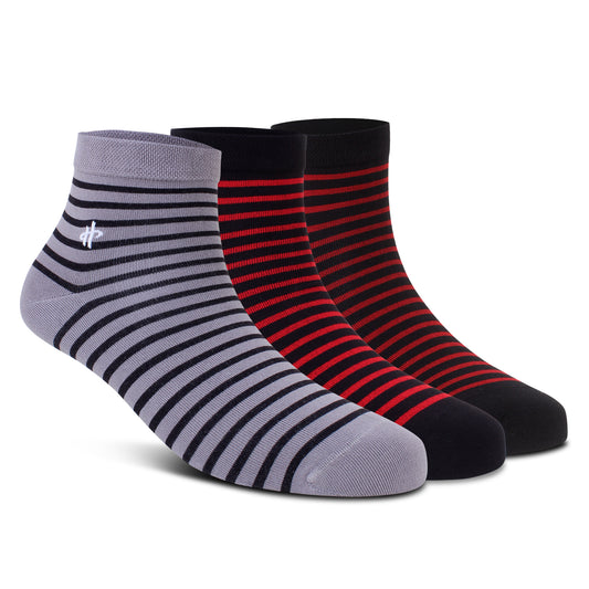 Stripe Trio Ankle Socks: Dark Gray, Maroon  & Dark Maroon 3-Pack
