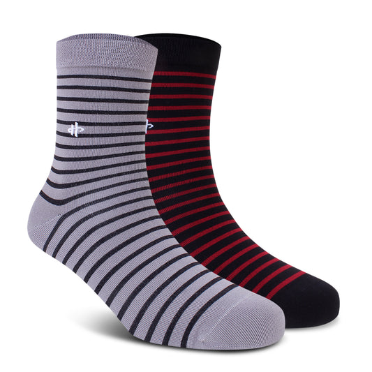 Dark Gray & Maroon Stripe Crew Socks - 2 Pairs