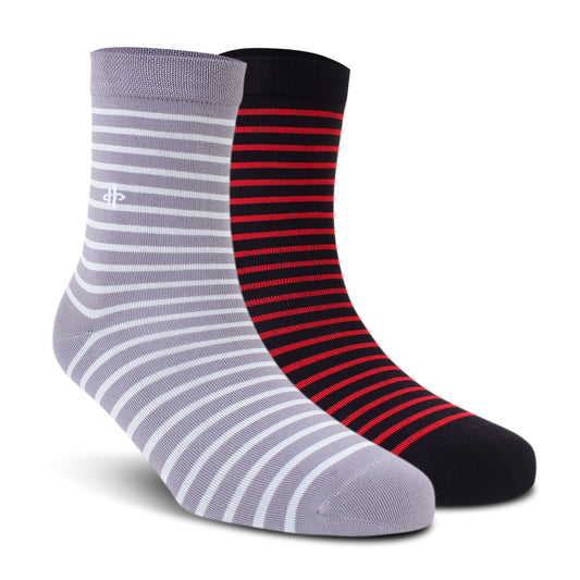 Light Gray & Maroon Stripe Crew Socks - 2 Pairs