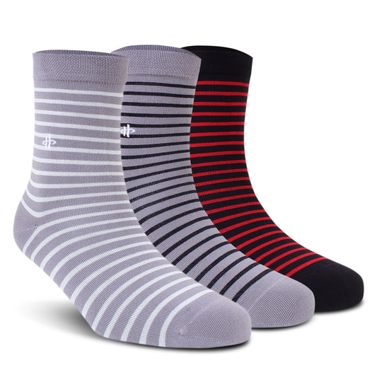 Classic Trio Stripe Crew Socks: White, Gray & Maroon 3-Pack
