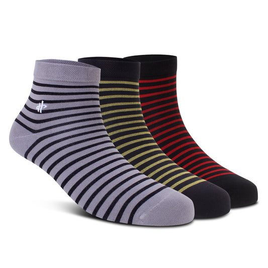 Stripe Trio Ankle Socks: Dark Gray, Golden  & Maroon 3-Pack