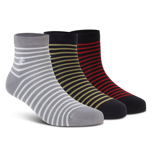 Stripe Trio Crew Socks: Light Gray, Golden  & Dark Maroon 3-Pack