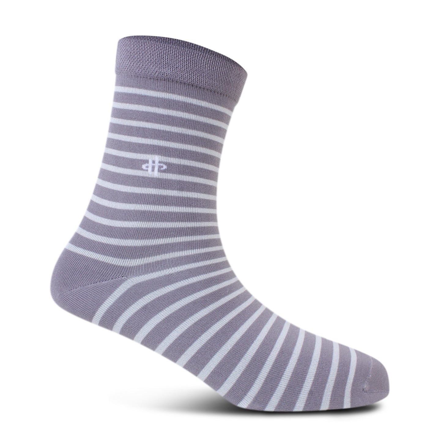 Men's Soft & Breathable Striped Crew Socks - Gray & White