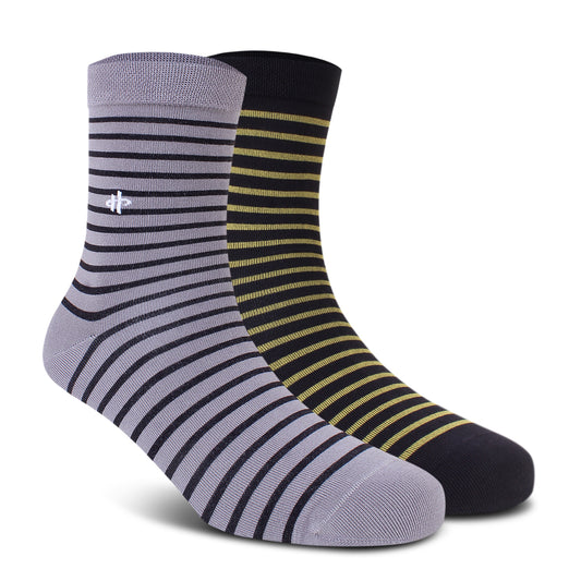 Dark Gray & Golden Stripe Crew Socks - 2 Pairs