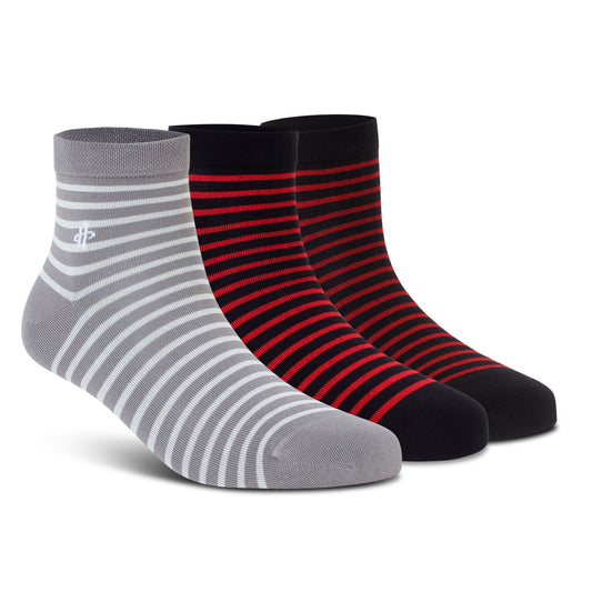 Stripe Trio Ankle Socks: Light Gray, Maroon & Dark Maroon 3-Pack