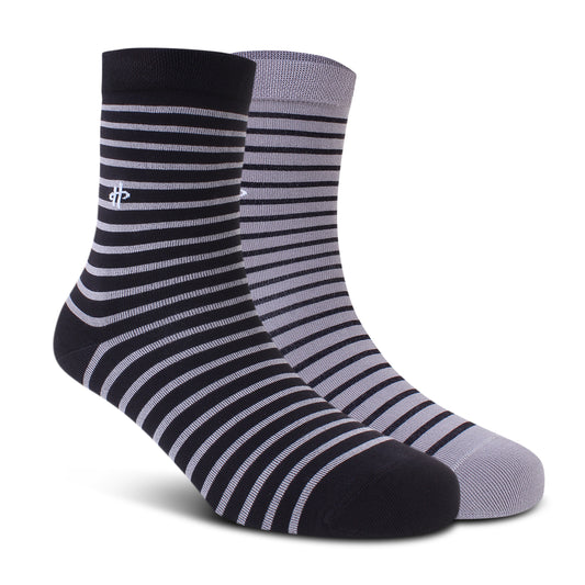 Black & Light Gray Stripe Crew Socks - 2 Pairs
