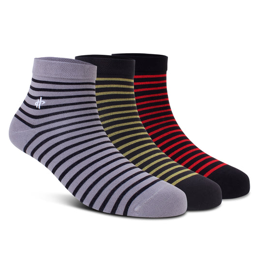Stripe Trio Ankle Socks: Dark Gray, Golden  & Maroon 3-Pack