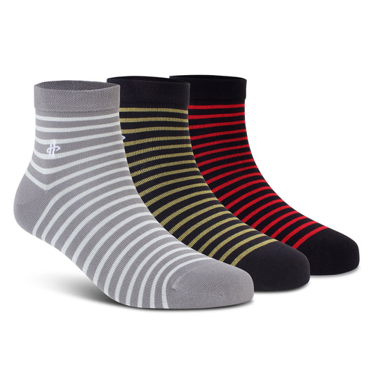 Stripe Trio Ankle Socks: Light Gray, Golden  & Maroon 3-Pack