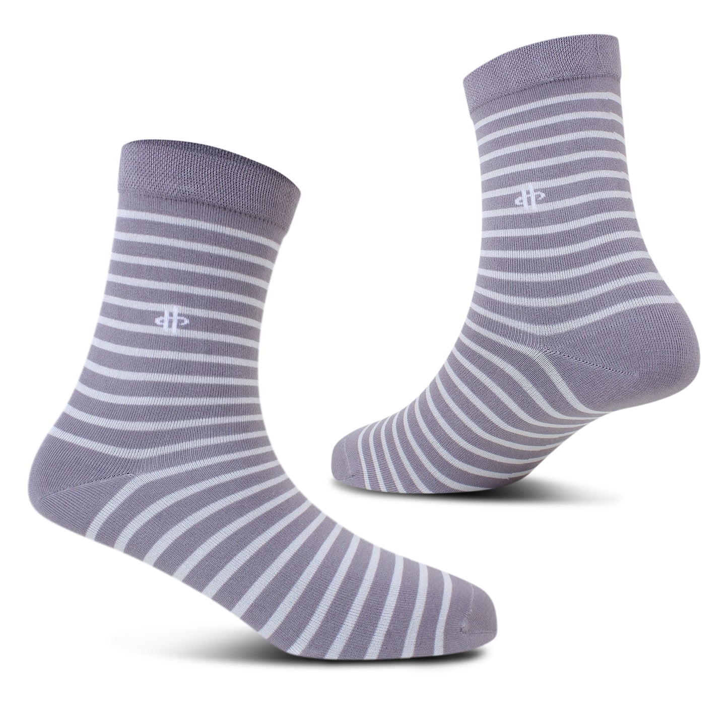 Men's Soft & Breathable Striped Crew Socks - Gray & White
