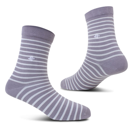Men's Soft & Breathable Striped Crew Socks - Gray & White