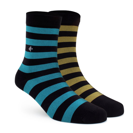 Teal & Golden Stripe Crew Socks - 2 Pairs