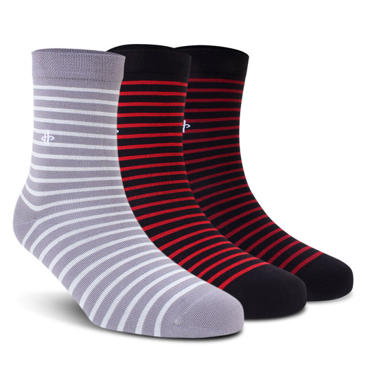 Stripe Trio Crew Socks: Light Gray, Maroon & Dark Maroon 3-Pack